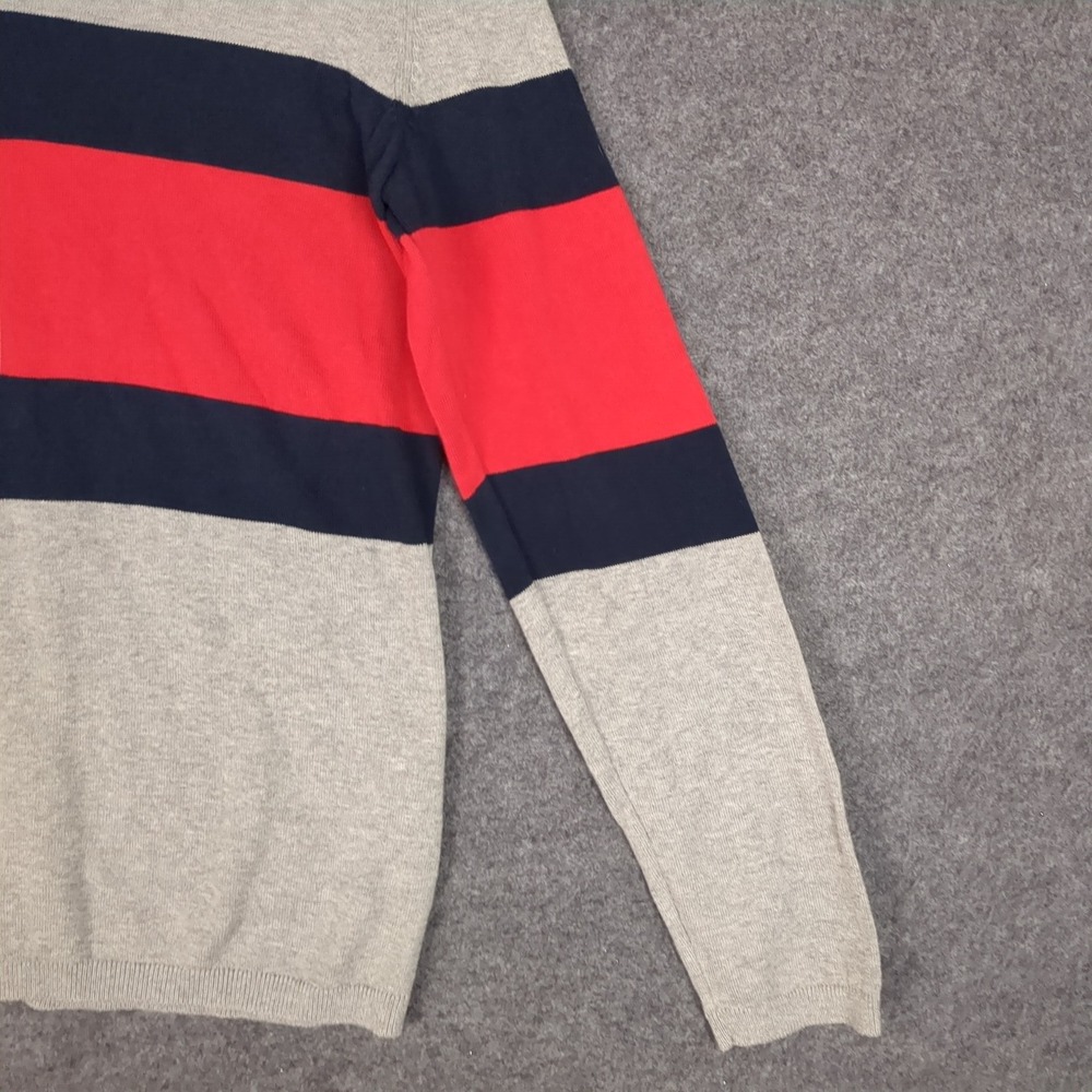 Tommy Hilfiger Mens V-Neck Colorblock Striped Knit‎ Sweater Gray Navy Red Size M - Picture 4 of 11